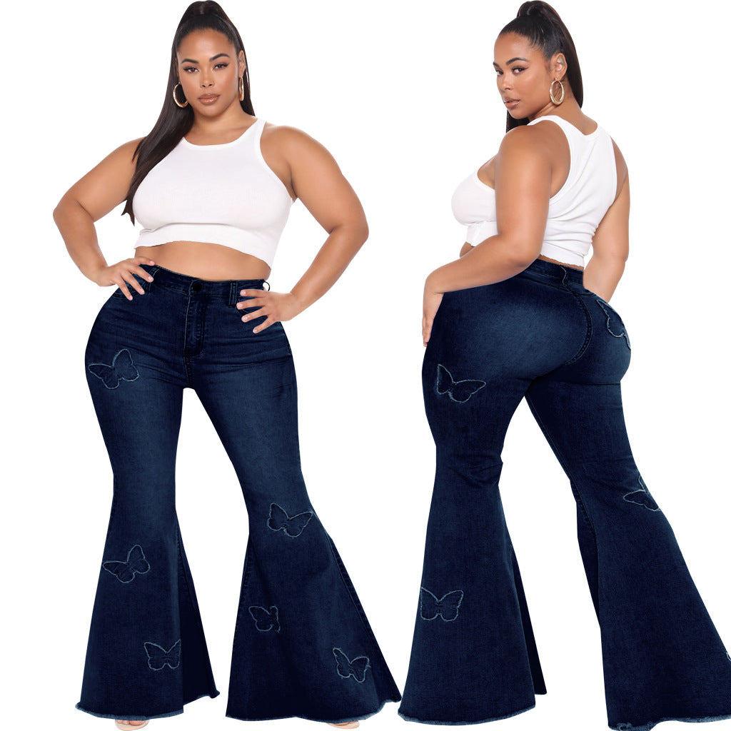 Slim Fit Butterfly Embellished Wide Leg Plus Size Flared Pants