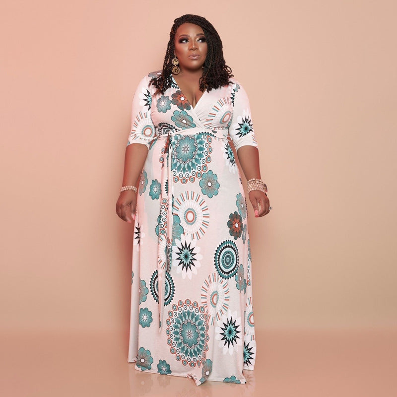 Printed Loose Long Plus Size Women's Dress