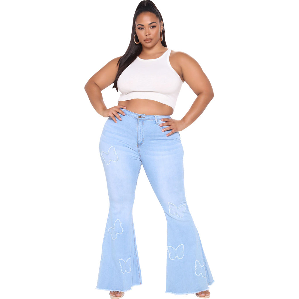 Slim Fit Butterfly Embellished Wide Leg Plus Size Flared Pants