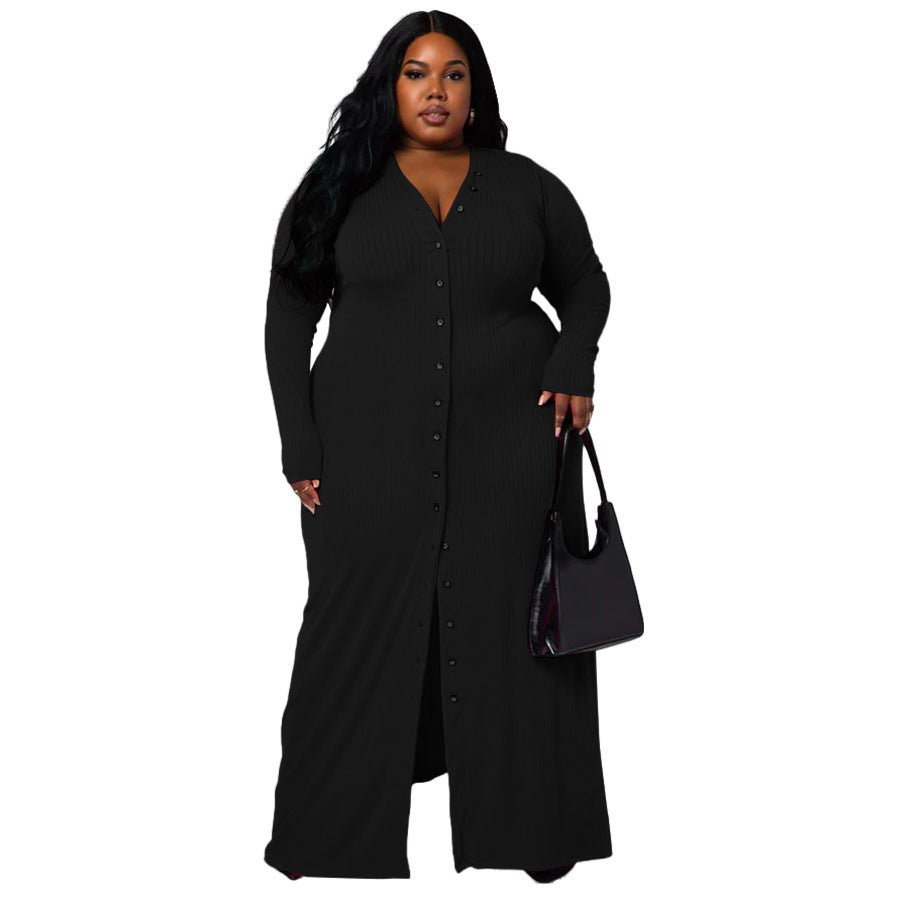 Plus Size Women's Sunken Stripe Split Dress