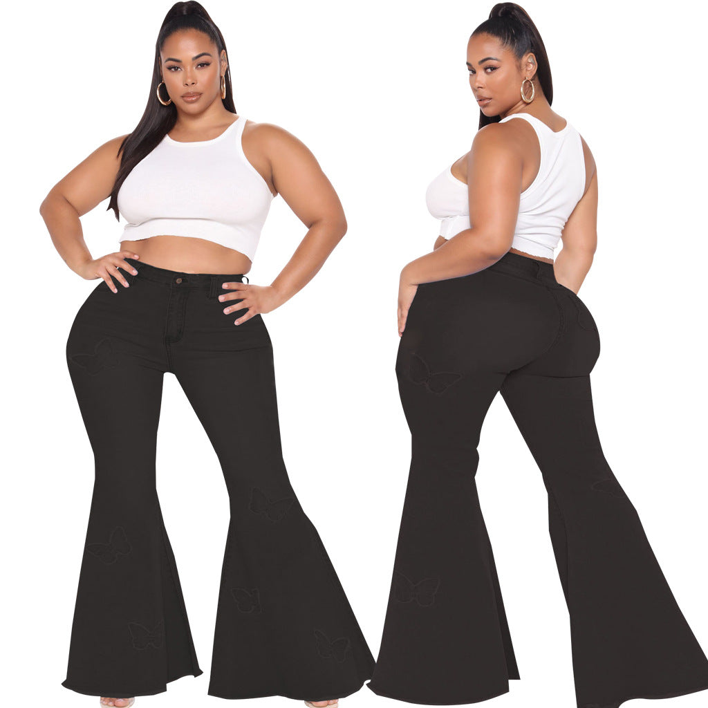 Slim Fit Butterfly Embellished Wide Leg Plus Size Flared Pants
