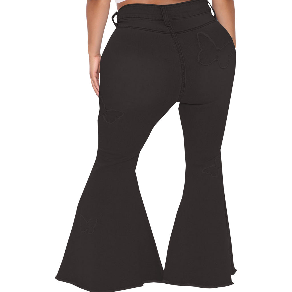 Slim Fit Butterfly Embellished Wide Leg Plus Size Flared Pants